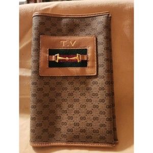 RARE Vintage GUCCI Notebook Agenda Book Cover Wallet Accessory Brown GG RARE